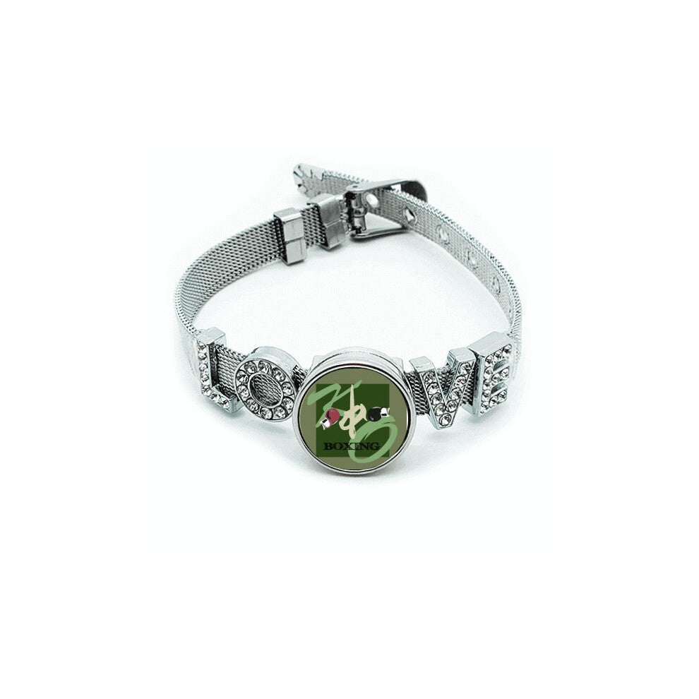China Gym Boxing KO Art Deco  Fashion Bracelet Wristband Crystal Love Adjustable Bangle