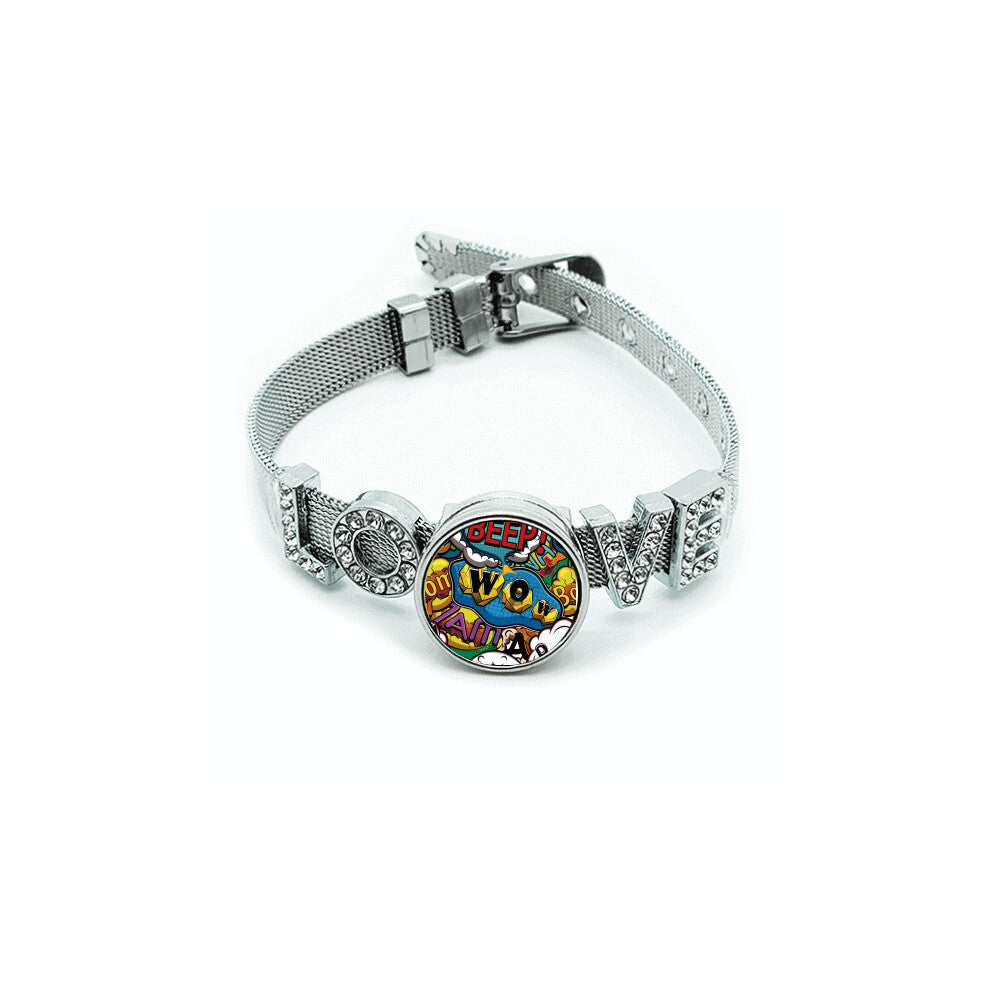 Dialog Bubble Joint Art Deco  Fashion Bracelet Wristband Crystal Love Adjustable Bangle