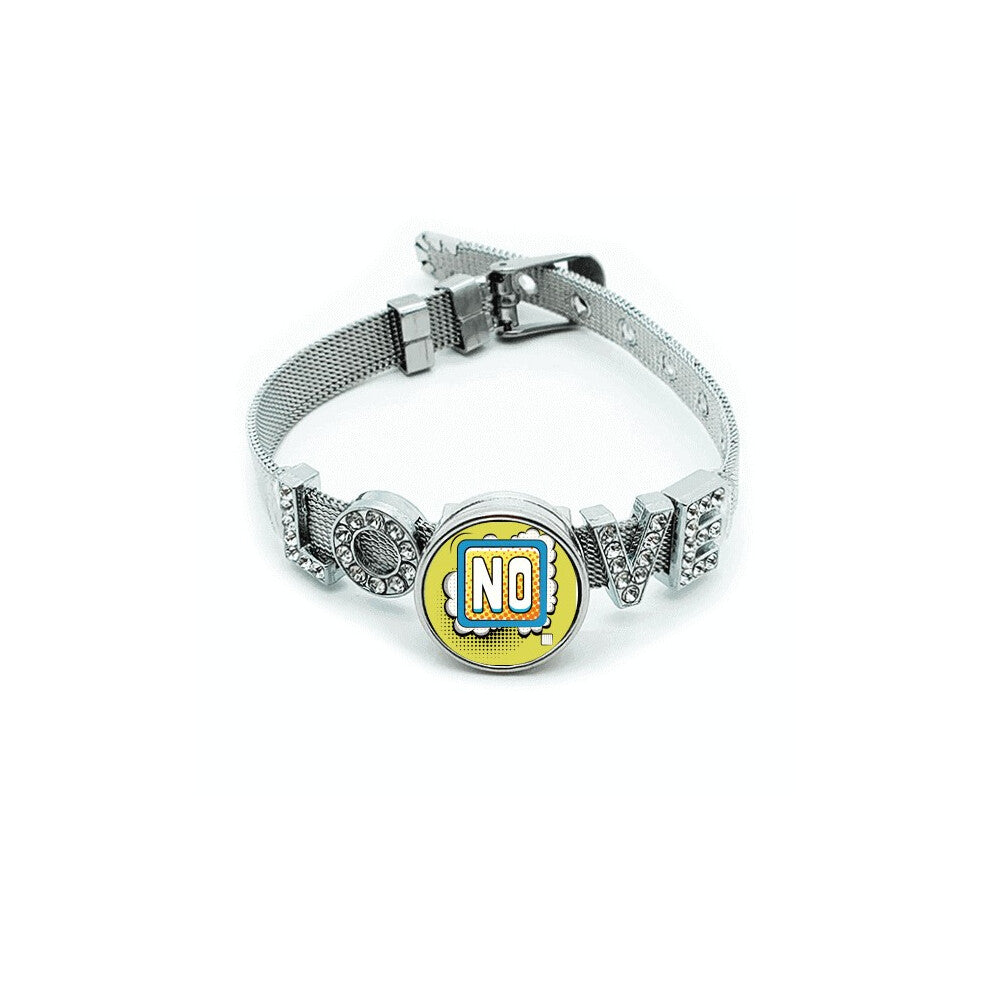 Dialog Bubble No Word Art Deco  Fashion Bracelet Wristband Crystal Love Adjustable Bangle