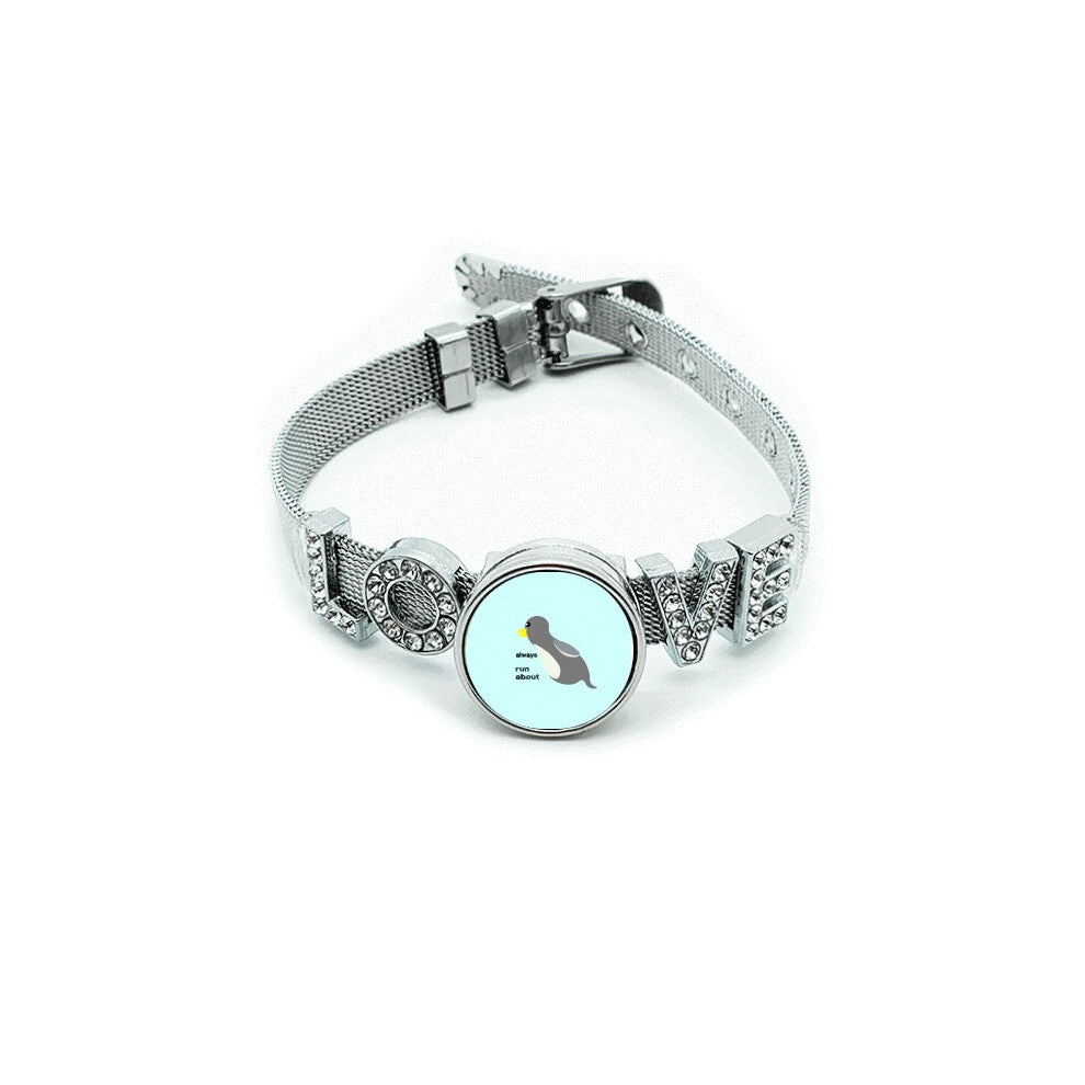 Diving Sprint Penguin Art Deco  Fashion Bracelet Wristband Crystal Love Adjustable Bangle