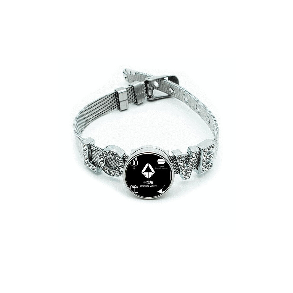 Dry Garbage Vase Garbage Sort Bracelet Wristband Crystal Love Adjustable Bangle