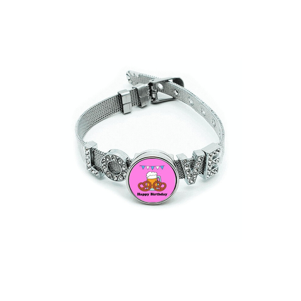 English Donut Snack Birthday Beer Bracelet Wristband Crystal Love Adjustable Bangle