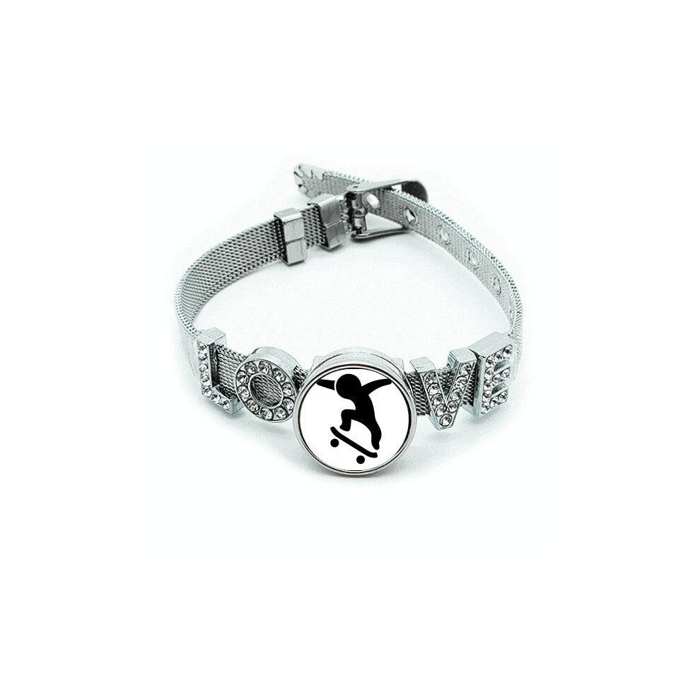 Figure Form Skateboarding Bracelet Wristband Crystal Love Adjustable Bangle