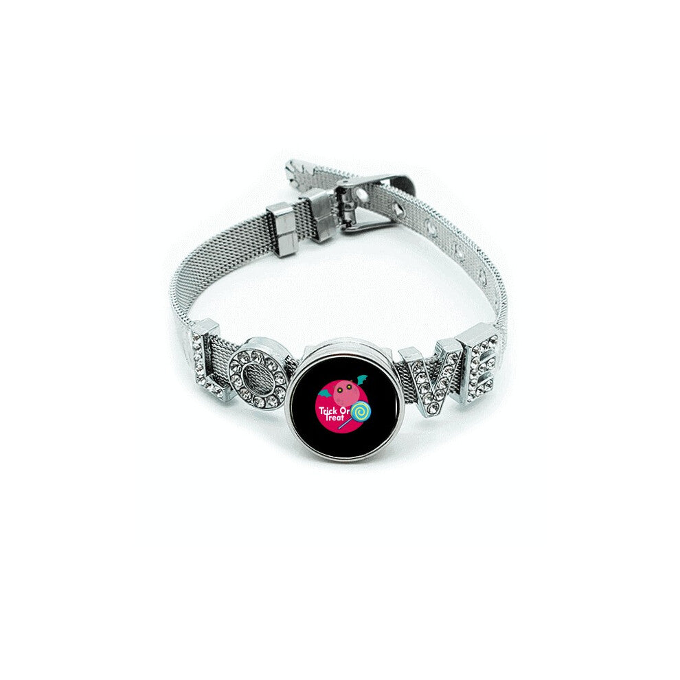 Halloween Candy Happy Trick Treat Bracelet Wristband Crystal Love Adjustable Bangle