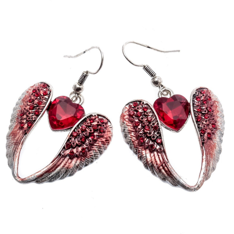 Szxc Women Guardian Angel Wings Heart Dangle Drop Earrings Biker Jewel