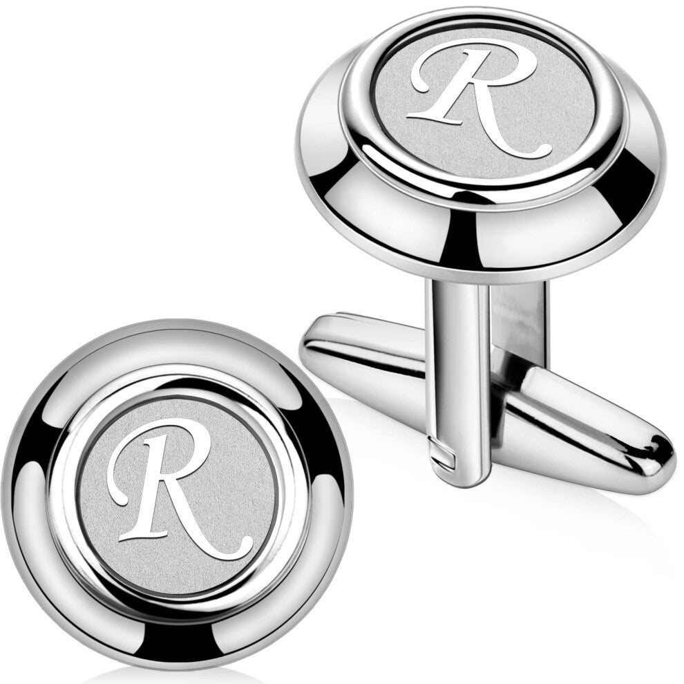 Mens Classic Cufflinks for Men Silver Initials R Formal Business Wedding Tuxedo Shirts