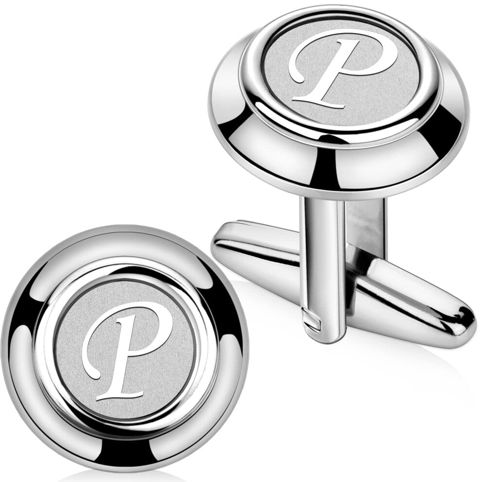 Mens Classic Cufflinks for Men Silver Initials P Formal Business Wedding Tuxedo Shirts