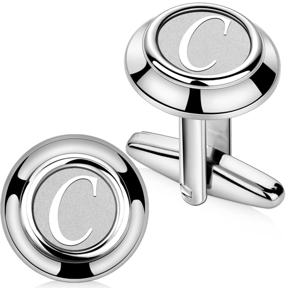 Mens Classic Cufflinks for Men Silver Initials C Formal Business Wedding Tuxedo Shirts