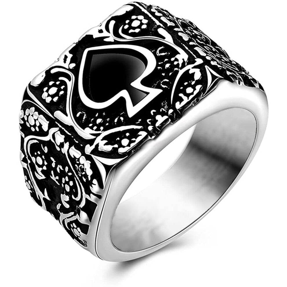 JAJAFOOK Jewelry Men's Stainless Steel Rings  Ace of Spades Gothic Skeleton Biker Tribe Retro Bands