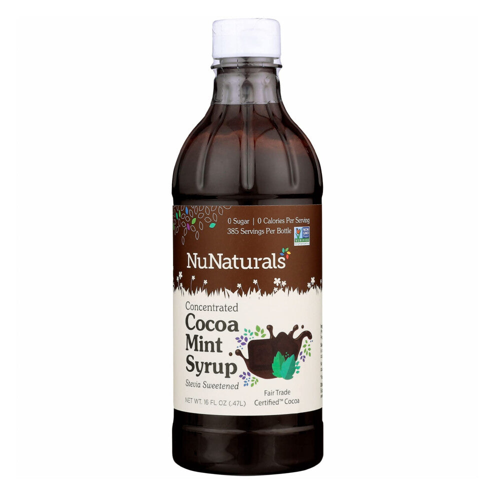 NuNaturals Stevia Syrup  Sugar-Free Sweetener  Plant-Based Sugar Substitute  Zero calorie  cocoa Mint  16 oz