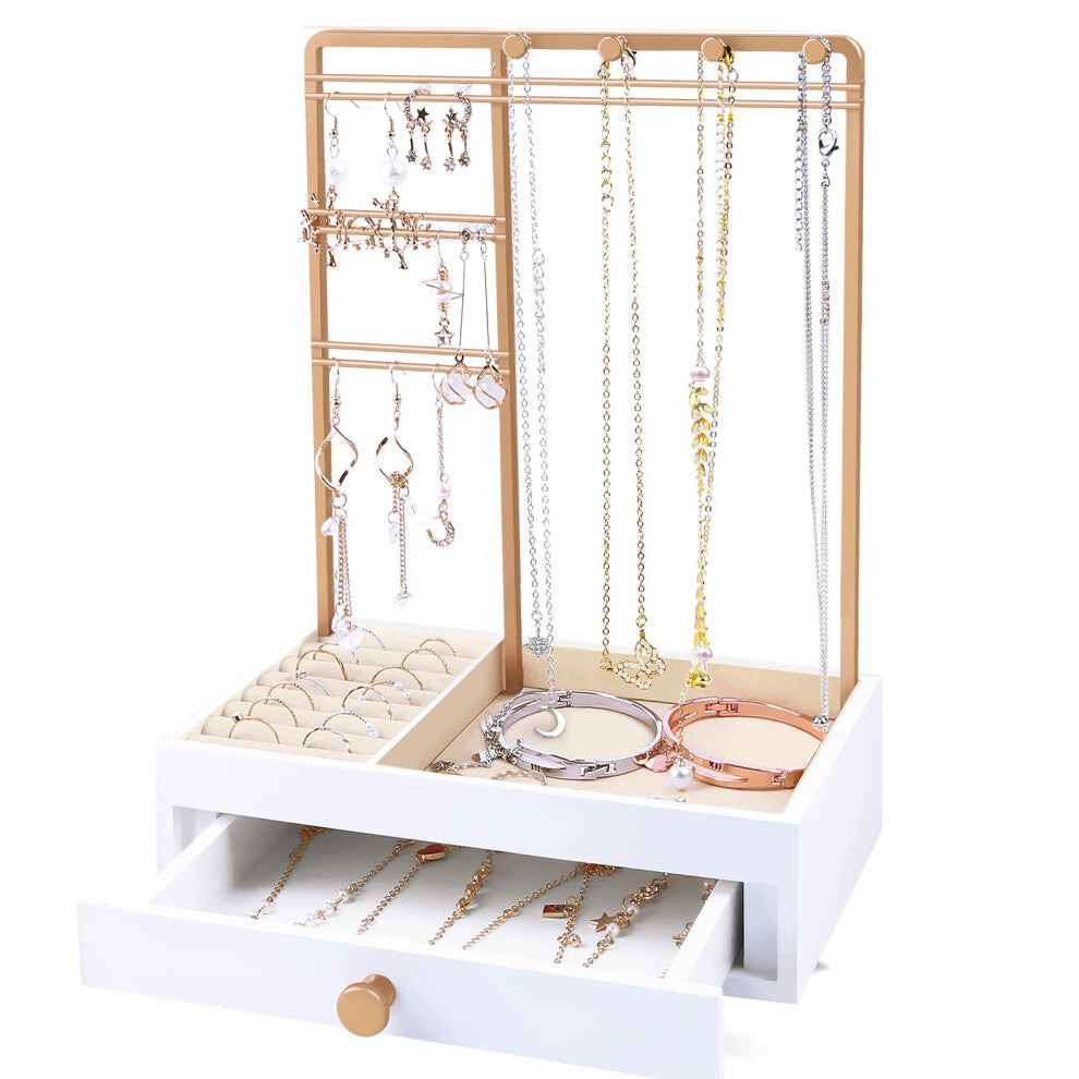 Teamkio Jewelry Stand Tree with Large White Storage Box  Tabletop Jewelry Organizer Display Tree for Necklace  Rings  Bracelets  Watches
