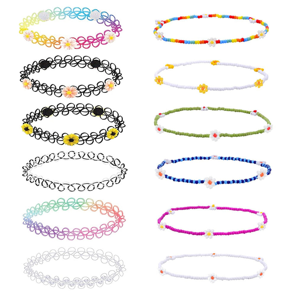 BodyJ4You 12 Chokers Henna Tattoo Necklace - Stretchy 90s Accessories