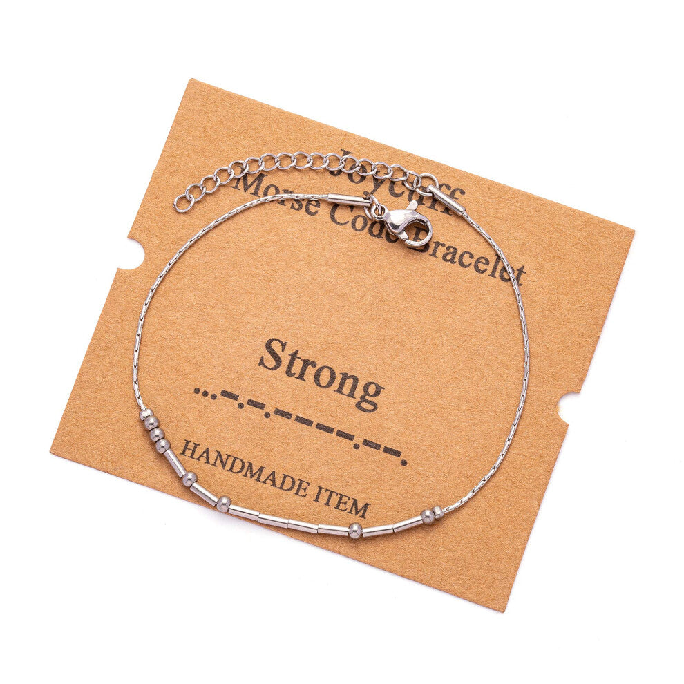 JoycuFF Strong Morse Code for Women Sister Mom Best Friend Inspirational Bracelets for Friendship Motivational Gifts for Girls Encouragement Adjustabl