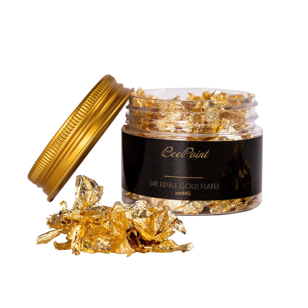 BeePoint 24K Edible Gold Foil Flakes - 100mg Gold Flakes for Cake Decorating  Baking & Cooking  Art Crafts & DIY Projects  Nails  Candles  Makeup  Pai