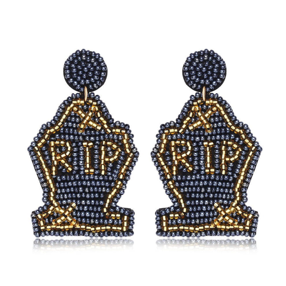 Halloween Earrings for Women Cute Pumpkin Ghost Beaded Dangle Earrings Statement Spooky Skull Witch Hat Boo Trick Treat RIP Earrings Fun Halloween Hol