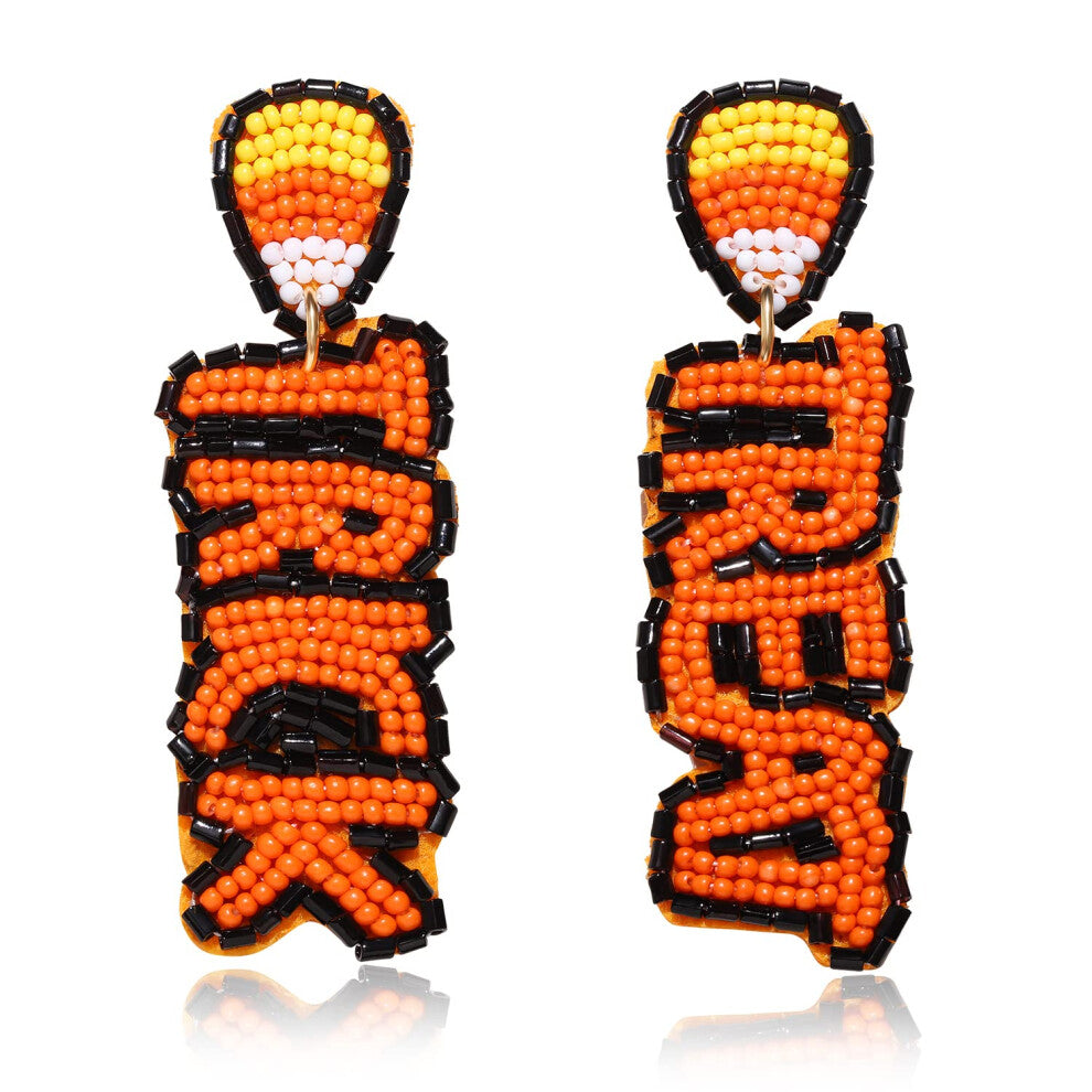 Halloween Earrings for Women Cute Pumpkin Ghost Beaded Dangle Earrings Statement Spooky Trick Treat Candy Corn Skull RIP Trick Treat Earrings Fun Hall