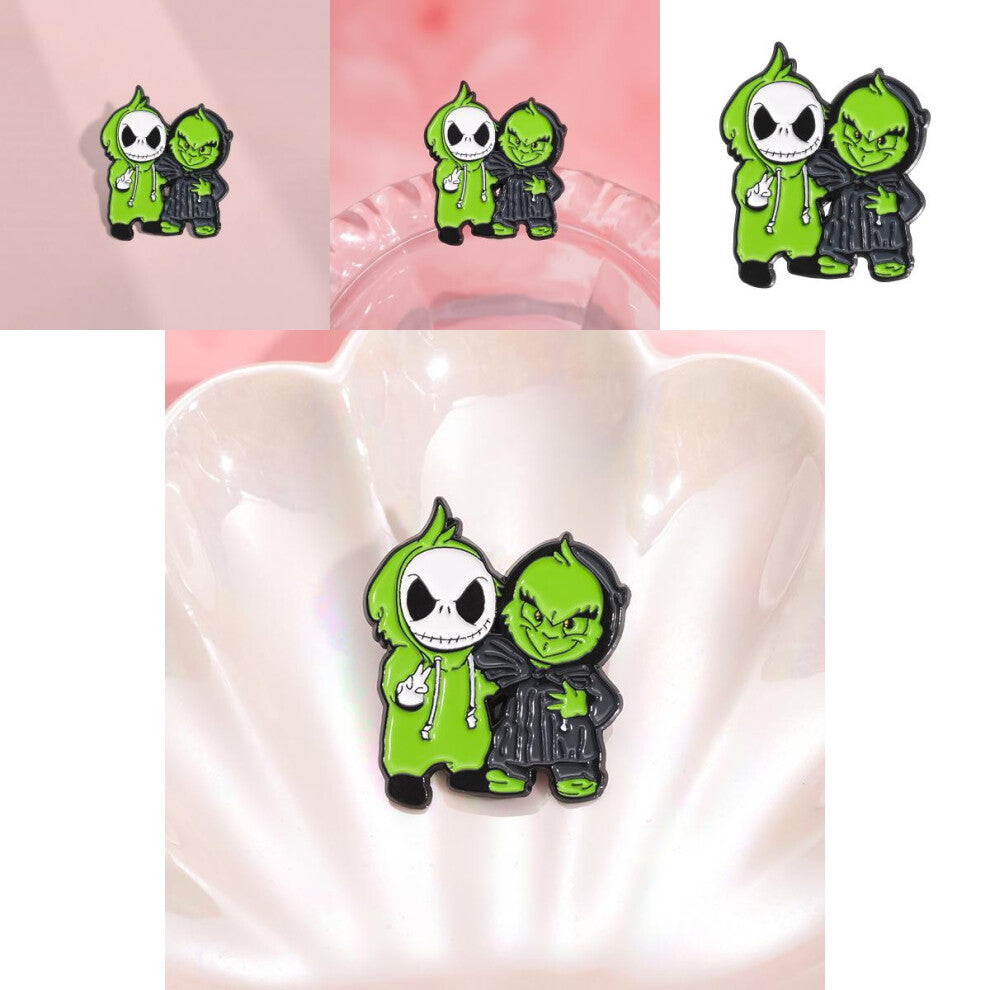 Fashionable And Unique Cartoon Green Skull Brooch Pin For Casual And Formal Attire In