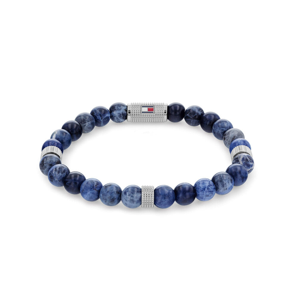 Tommy Hilfiger Men's Jewelry Stainless Steel  Blue Dark Sodalite Bead and Blue Elastic Rop Stone Bracelet  Color: Blue (Model: 2790436)