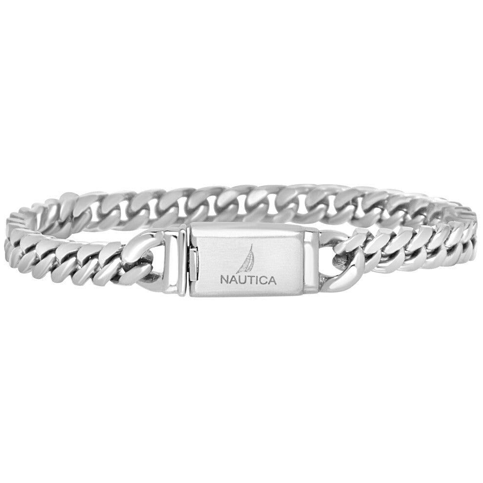 Nautica Mens Bracelet-Oxidized Stainless Steel Curb Link Chain Bracele