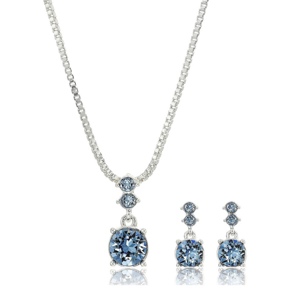 Nine West Women's Boxed Necklace-Pierced Earrings Set  Silver-Blue  On