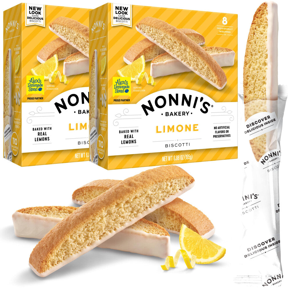 Nonni's Limone Biscotti Italian Cookies - 2 Boxes Lemon Cookies - Biscotti Individually Wrapped Cookies - Lemon Italian Biscotti Cookies w-White Icing