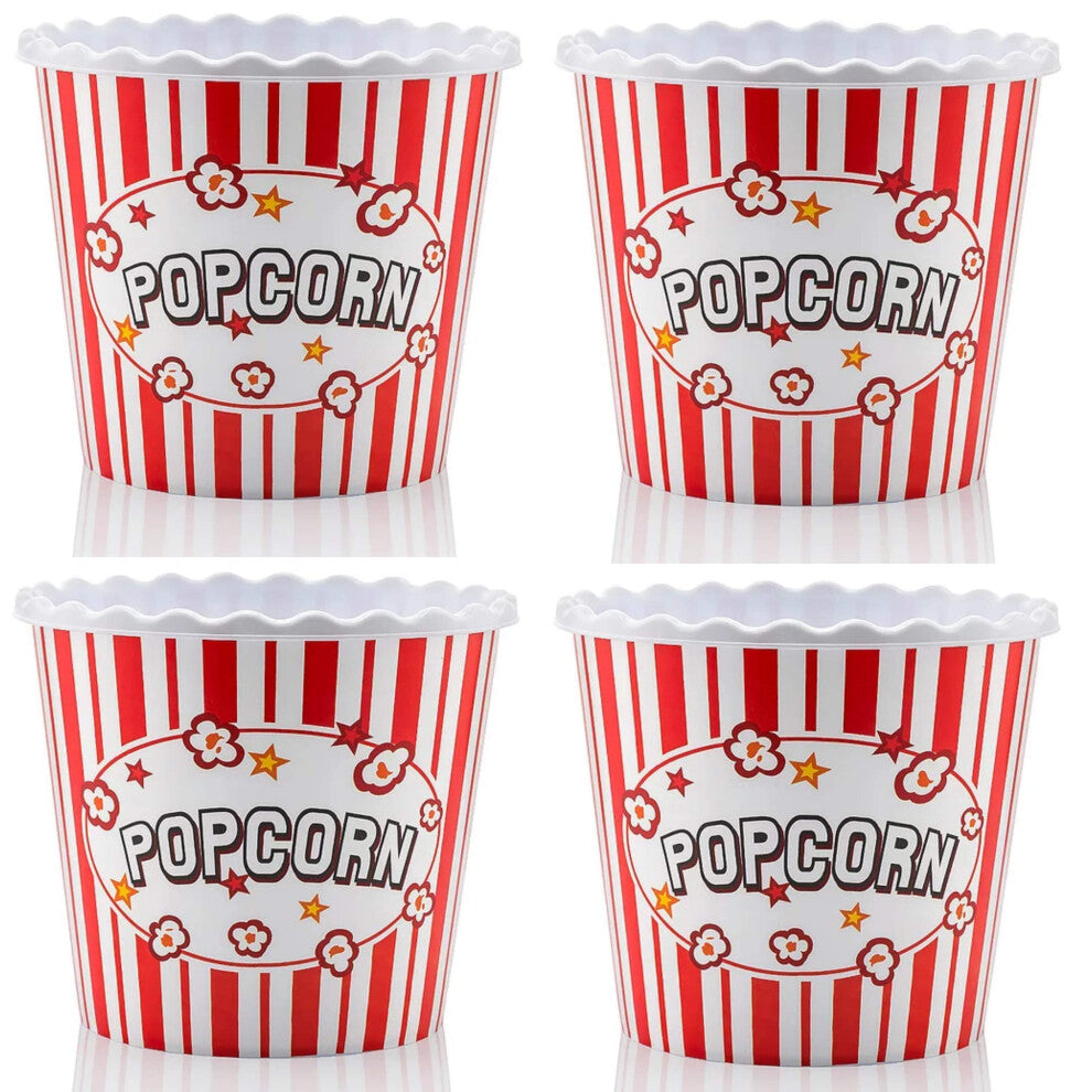 ONONEXPRESS Modern Style Reusable Plastic Popcorn Box-Popcorn Containers-Popcorn Bowls Set for Movie Theater Night - BPA Free - Red-White 4 Pack-75 oz