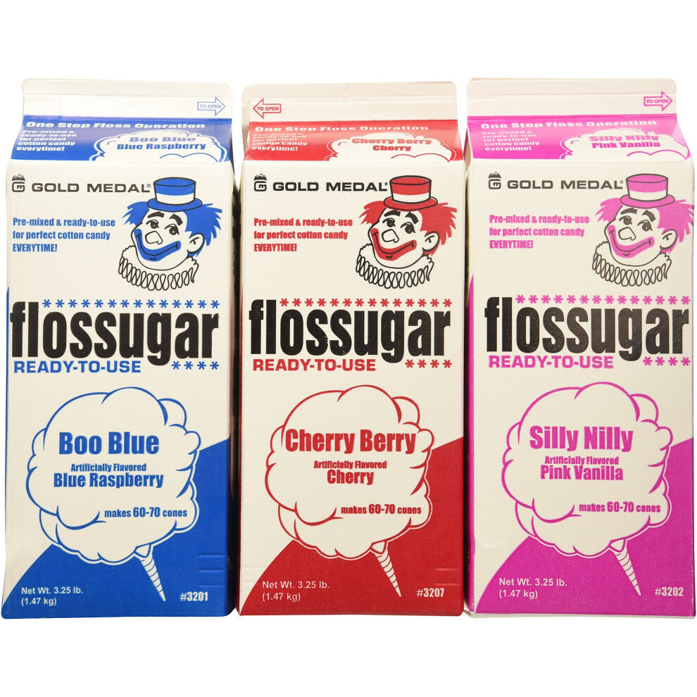 Cotton Candy Floss Sugar-Blue Raspberry  Pink Vanilla & Cherry- 3.25 lbs. (3 pack)