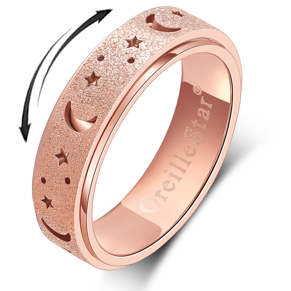 OreilleStar Anxiety Ring for Women Spinner Ring Stainless Steel Fidget Toys Adults Fidget Spinner Ring Moon Star Rose Gold Size 6