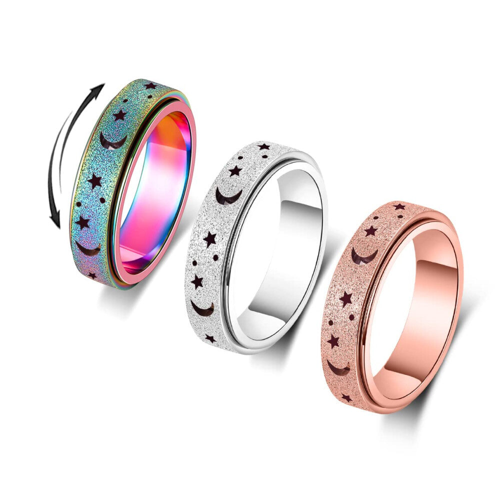 OreilleStar Anxiety Ring for Women Spinner Ring Fidget Ring Fidget Toys Adults Spinner Fidget Rings Stainless Steel Rose Gold Silver Rainbow