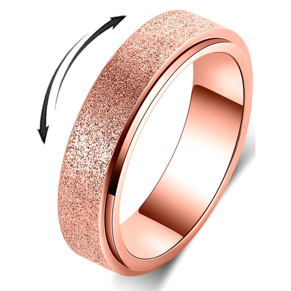 Anxiety Ring for Women Fidget Spinner Ring Fidget Toys Adults Titanium Stainless Steel Thumb Ring 6mm Wide Rose Gold Size 7