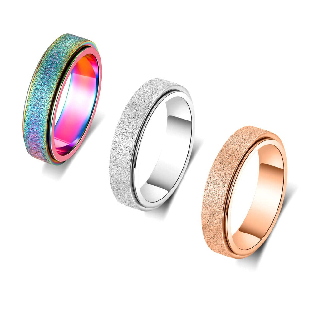 Fidget Ring Titanium Stainless Steel Anxiety Spinner Ring for Women Men Fidget Toys Adults Thumb Ring Size 8 Width 6MM 3 Colors Set Rainbow