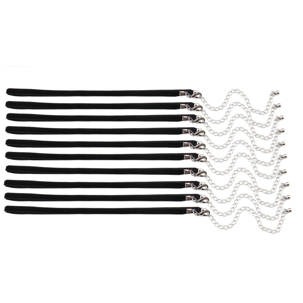 30pcs 3-16'' Black Velvet Chokers Vintage Necklace for Women with Extension (XL-1005-1) (Black)