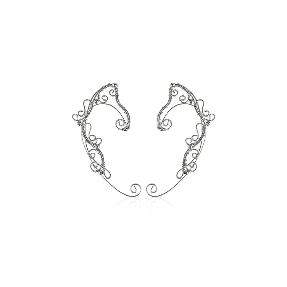 Yolmina Elf Ear Cuffs  Handmade Clip on Earrings - Pearl Wing Tassel Filigree Elven Earrings for Women - Fantasy Fairy Halloween Costume  Cosplay  Wed
