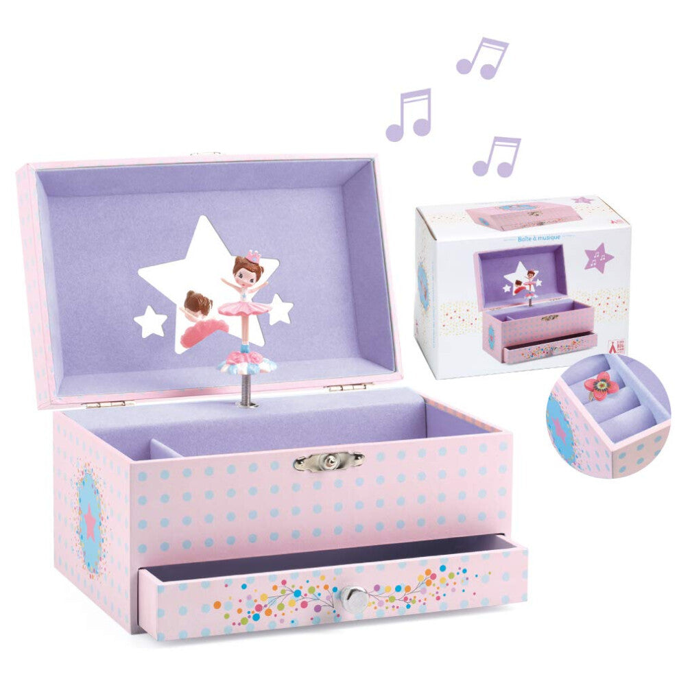 DJECO Musical Jewelry Box for Kids - Treasure Boxes Ballerina's Tune - Storage for Necklace  Bracelets  Rings  Earrings  Small Toys  Decorat
