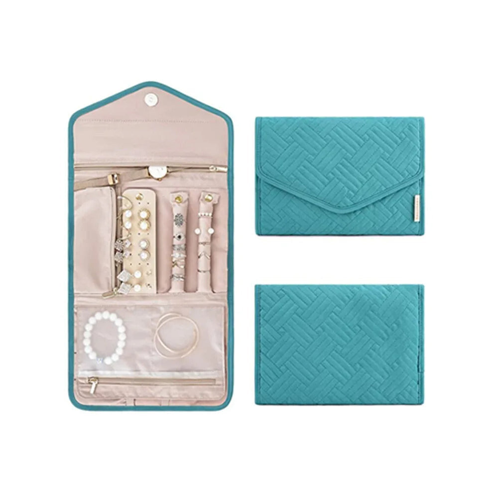 Veile Studios Jewelry Foldable Case Blue Small Portable For Journey Earrings Rings And Brooches Storage Bag Jewellery Holders & Organisers