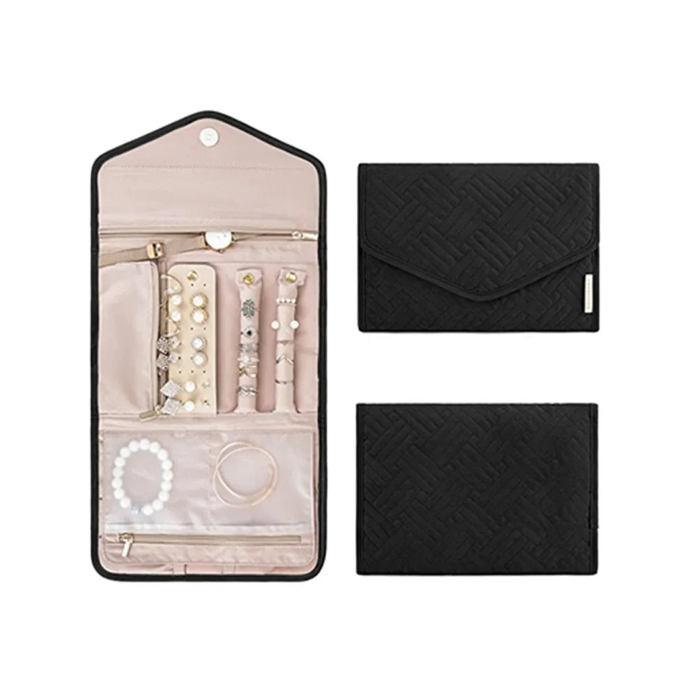 Veile Studios Jewelry Foldable Case Black Small Portable For Journey Earrings Rings Storage Bag Jewellery Holders & Organisers