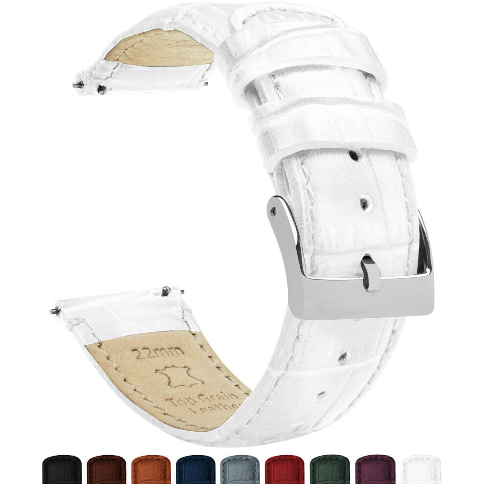 19mm White - BARTON Alligator Grain - Quick Release Leather Watch Band