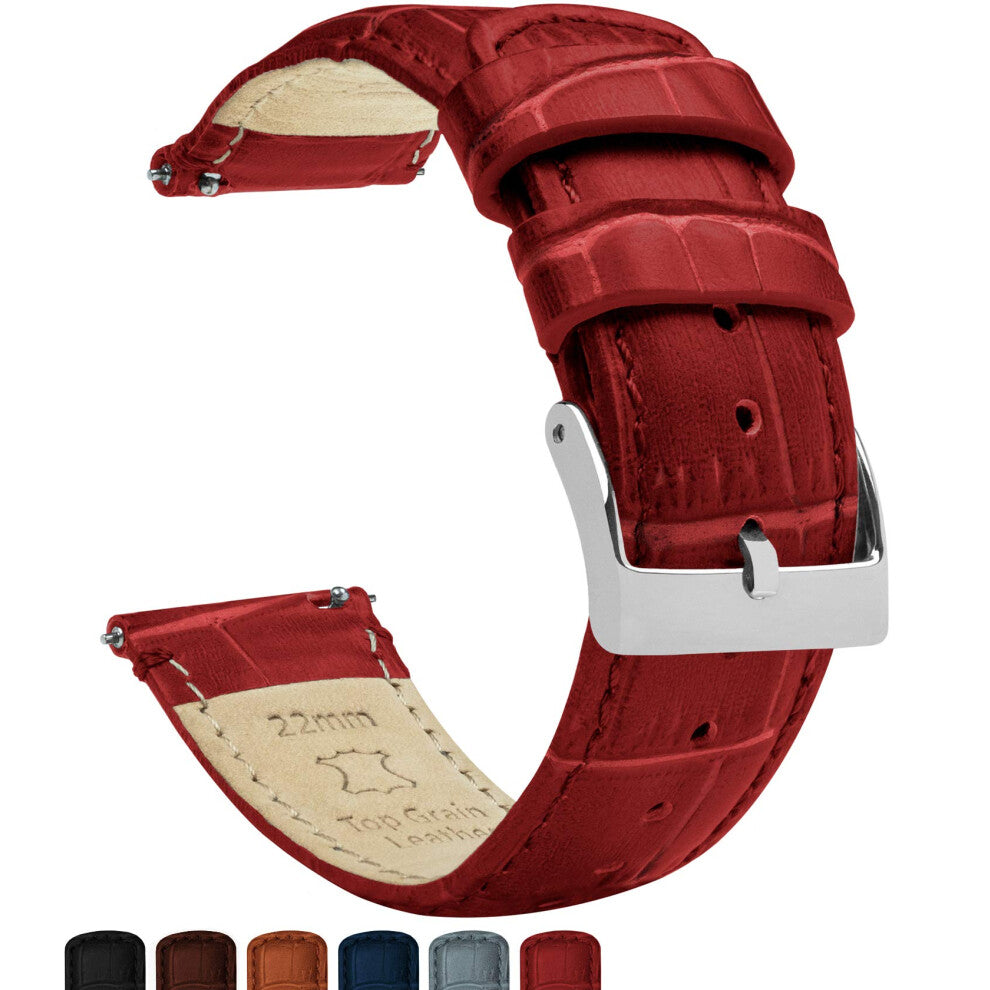 23mm Crimson Red - BARTON Alligator Grain - Quick Release Leather Watc