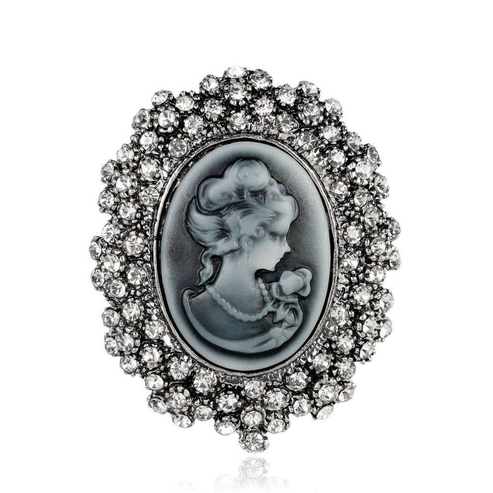 JJTZX Victorian Black Velvet Lace Cameo Choker Gothic Lady Cameo Necklace&Brooch Pin Gift for Her (Brooch 11-Silver)
