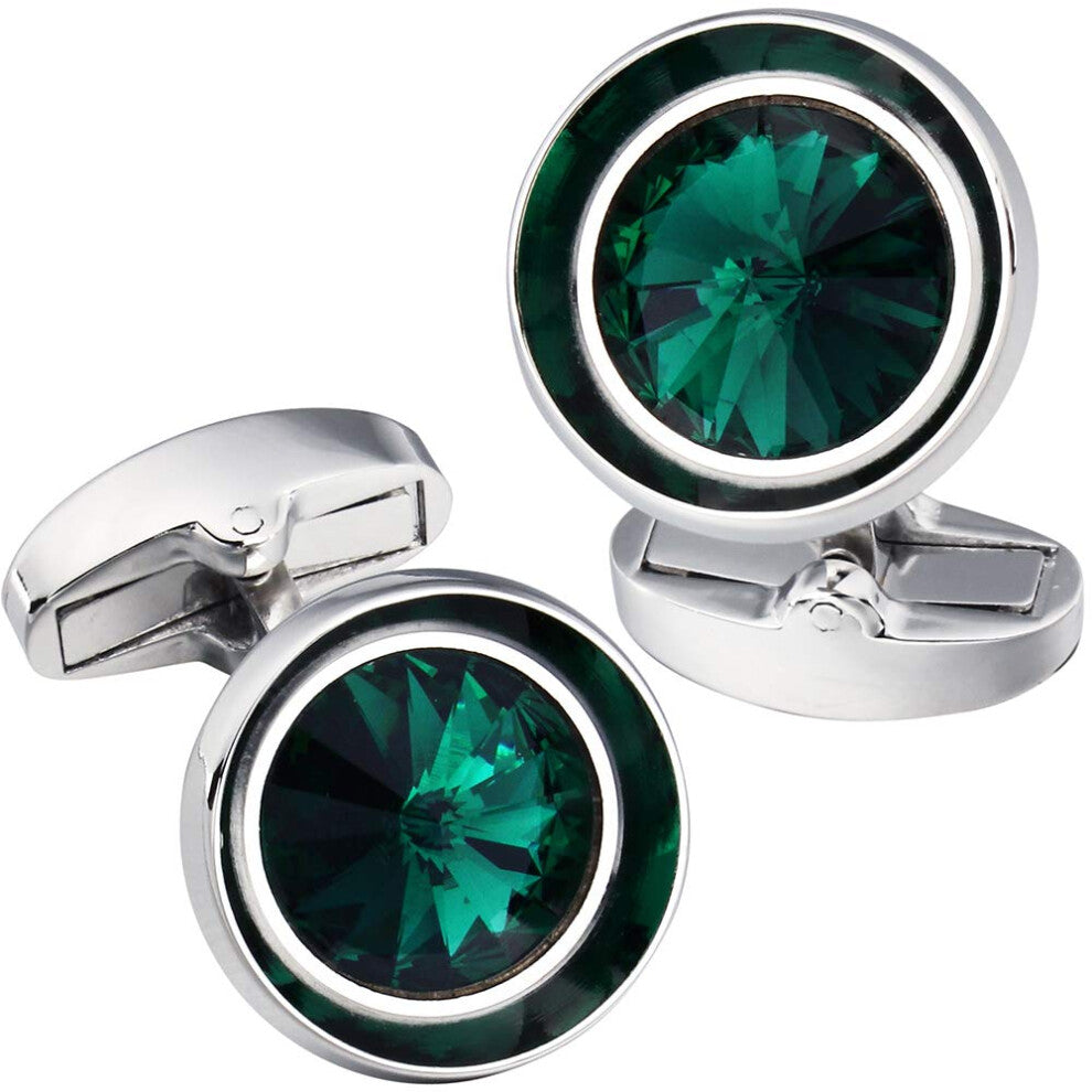 HAWSON Cufflinks for Men-Fashion Silver Color with Emerald Swarovski Crystal Men French Shirt Cufflinks for Regular Weeding Business