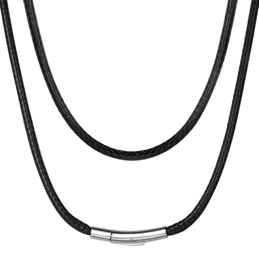 Black Leather Braided Necklace Chokers for Men 3mm 22 Inch Black Neckl