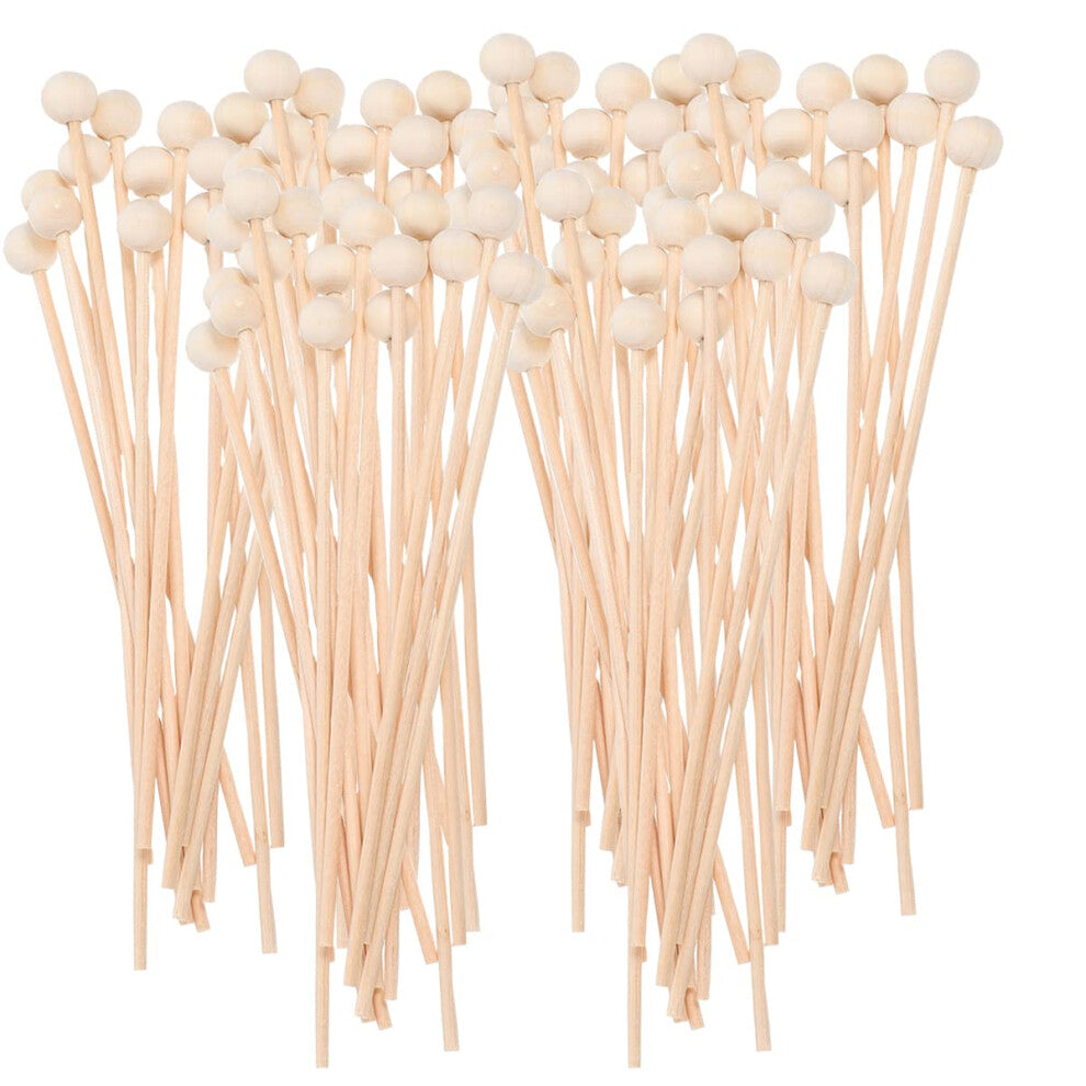 100 Pieces Rock Candy Sticks with Ball Wooden Sticks Wood Cake Sticks Drink Stirrer Sticks for Lollipop Coffee Appetizer Skewers 6Inch