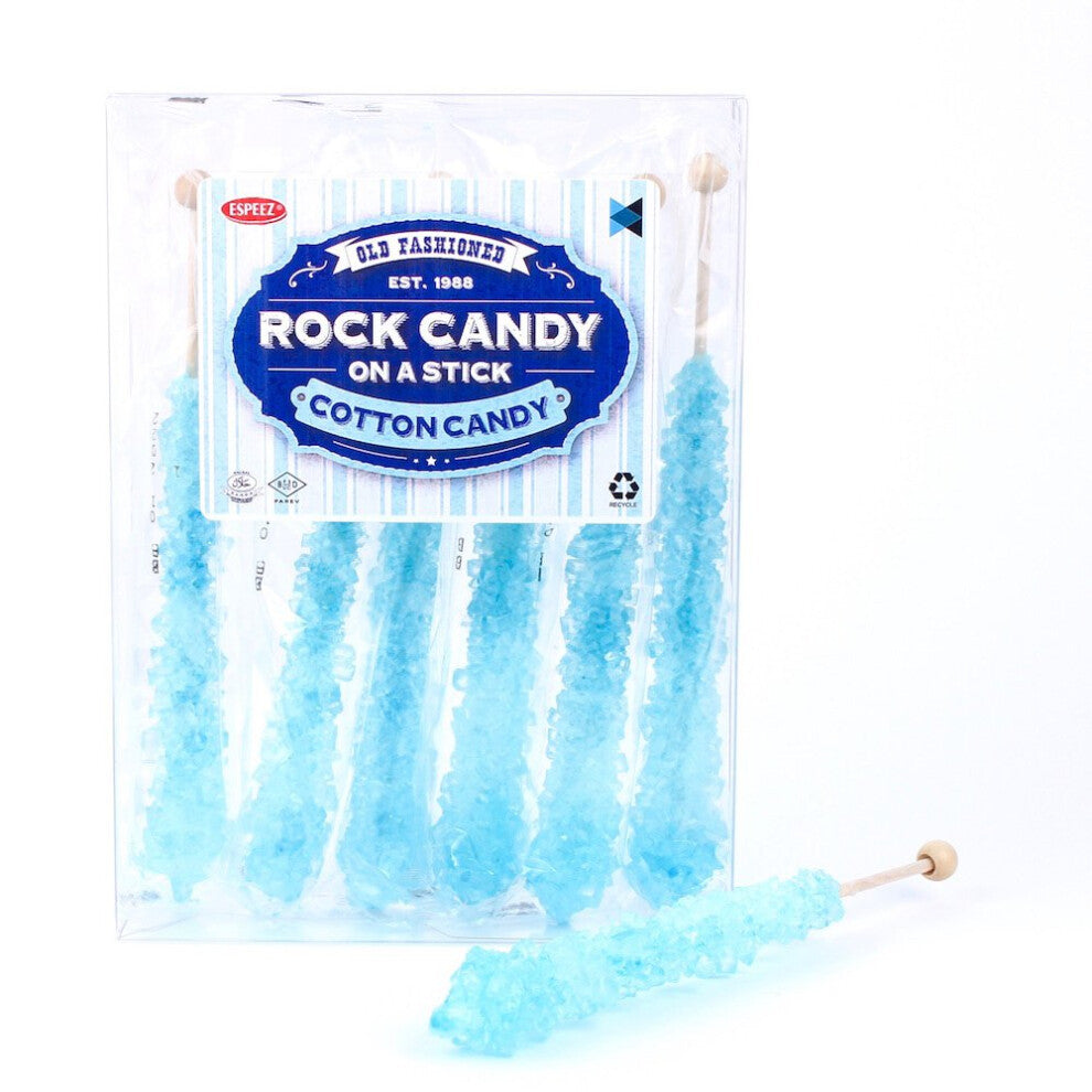 Extra Large Rock Candy Sticks: 6 Light Blue Cotton Candy Lollipop - Individually Wrapped - Espeez Rock Candy Sticks for Candy Buffet Birthdays