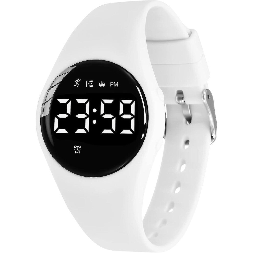 (55-White-F) Kids Watch, Digital Watch For Boys Girls, Sport Watch With Fitness Tracker, Alarm Clock, Stopwatch, No App And Waterproof, Watch For Kids