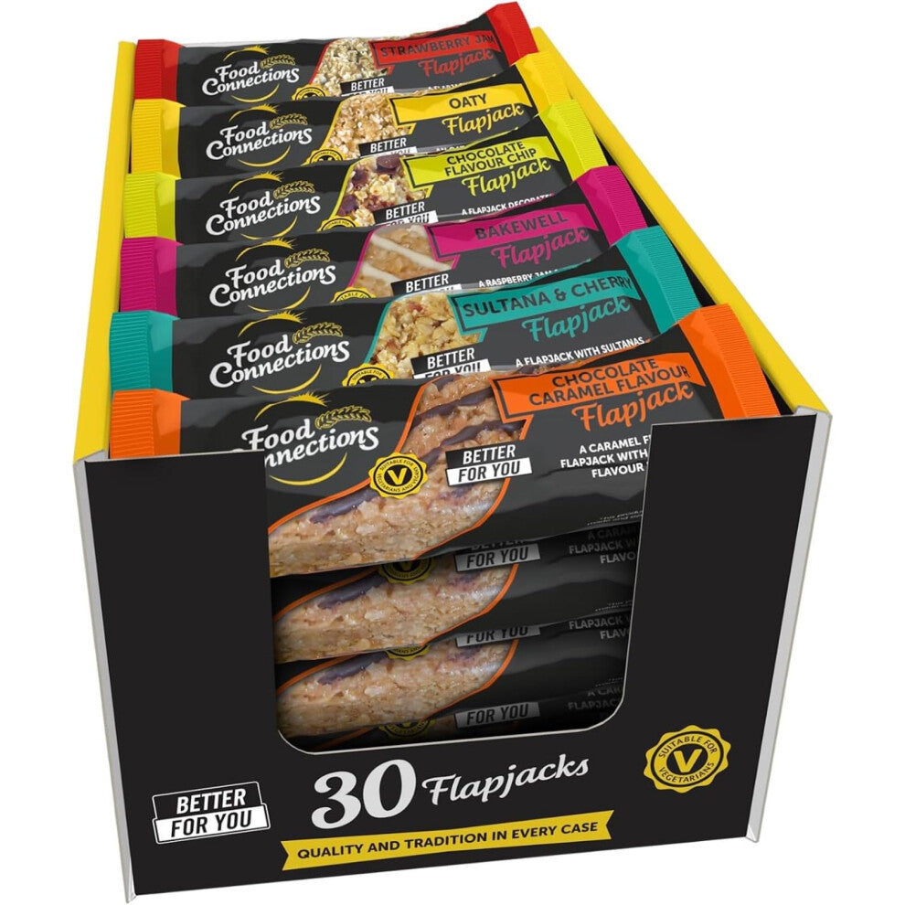 HFSS Better for You* Flapjack Bars (Box of 30x 80g Bars) - Slow Energy Release Bars in 6 Flavours: Oaty, Bakewell, Chocolate Caramel, Chocolate Chip,