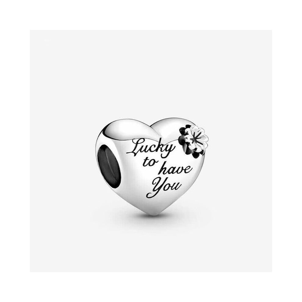 LUCKY to have you Engraved heart charm for women bracelet S925 Sterling Silver Gifts For Women - friend birthday Gifts