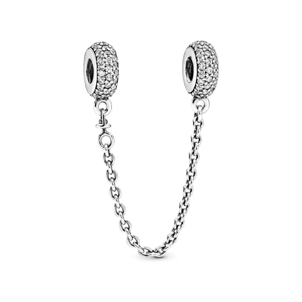 (Bead chain charm) Silver-Gold safety chain charm, elegance, family heart safety charm for women bracelet S925 Sterling Silver Gifts For Women - frien