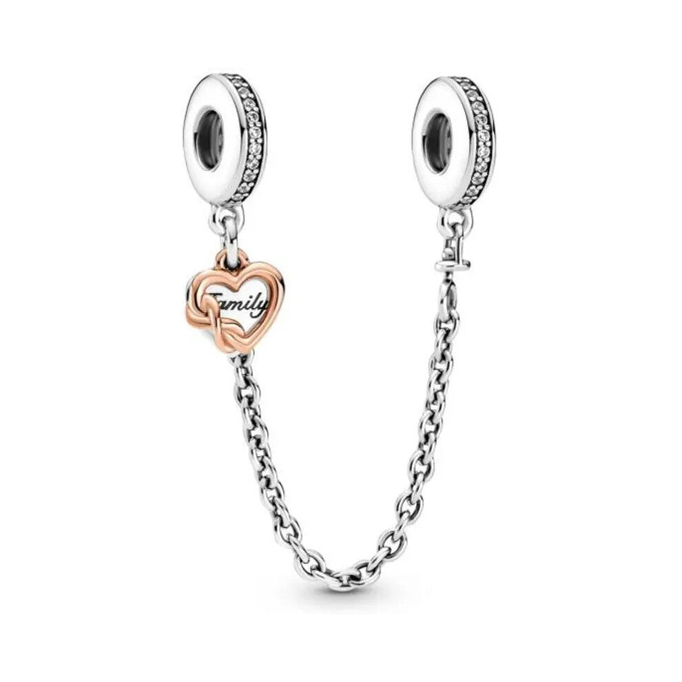 (Family heart charm) Silver-Gold safety chain charm, elegance, family heart safety charm for women bracelet S925 Sterling Silver Gifts For Women - fri