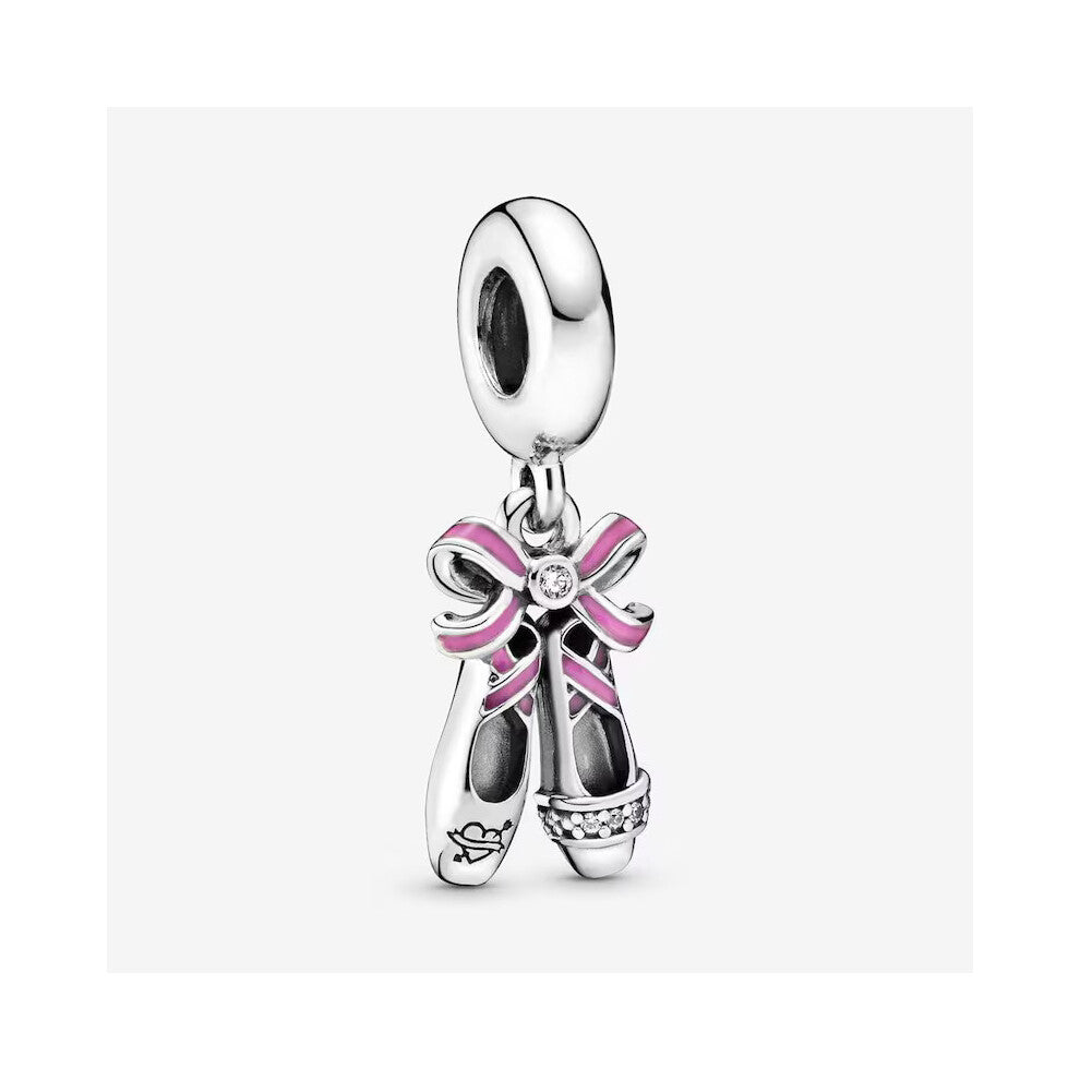 S925 Sterling Silver Pink Ballerina Shoes dangle bead charm for women bracelet  Gifts For Women - friend birthday gifts Christmas