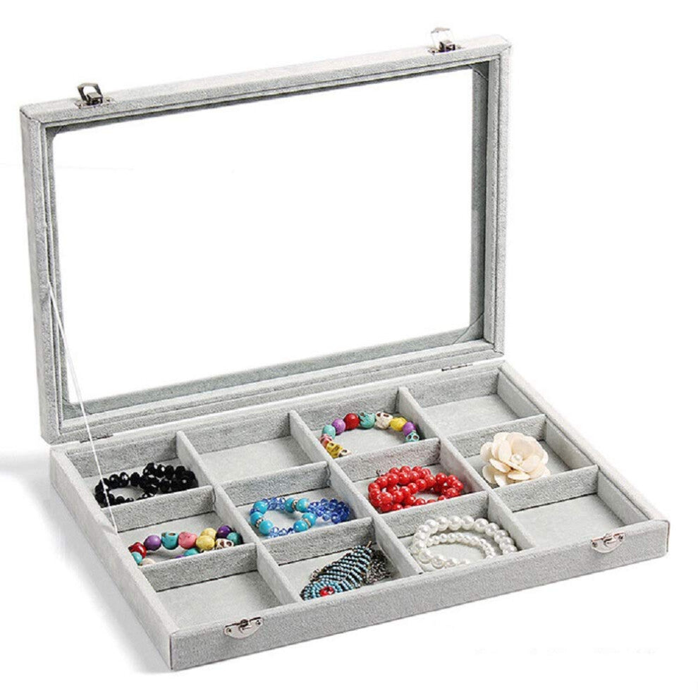 Wudygirl Ice Velvet Clear Lid 12 Grid Jewelry Organizer Box Tray Display Case Storage Bracelets Rings Earrings12 Grid